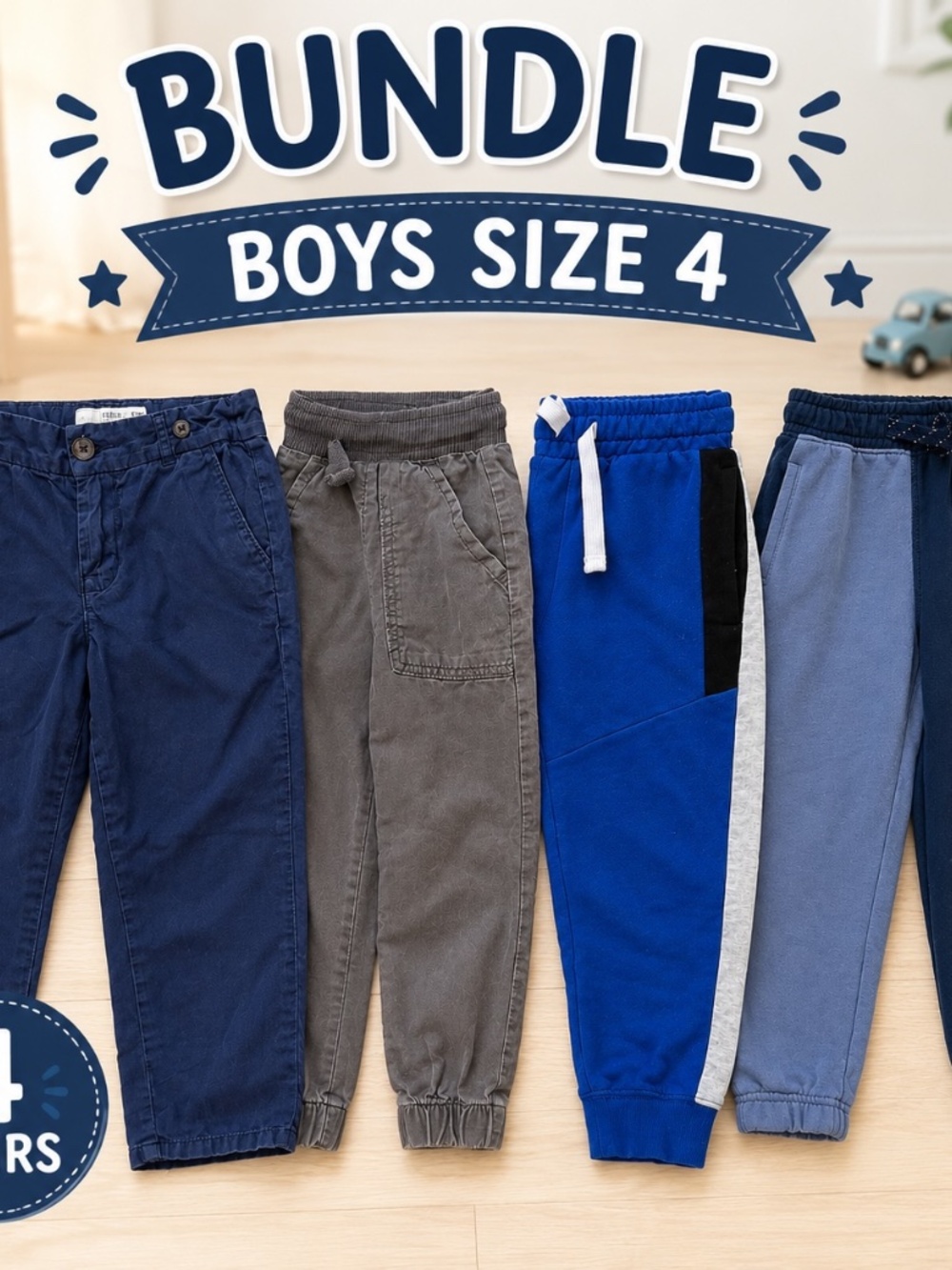 Boys Size 4 Pants Bundle H&M Jumping Beans Garanimals 4 Pairs